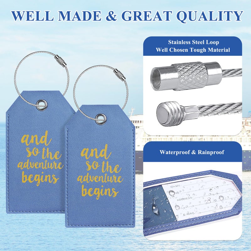 Casmonal Luggage Tag & Initial Baggage Tags for Suitcases Leather Bag Tags for Backpacks Handbag School Instrument with Name ID Label Travel Essentials, Unique Fun Blue Personalized Luggage Tags 2 Pack - Image 5